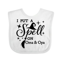 Inktastic I Put a Spell on Oma and Opa Witch Hat and Broom Boys or Girls Baby Bib