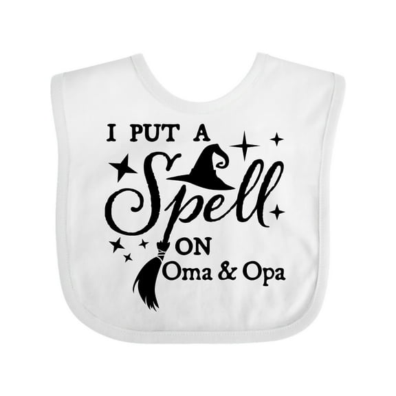 Inktastic I Put a Spell on Oma and Opa Witch Hat and Broom Boys or Girls Baby Bib