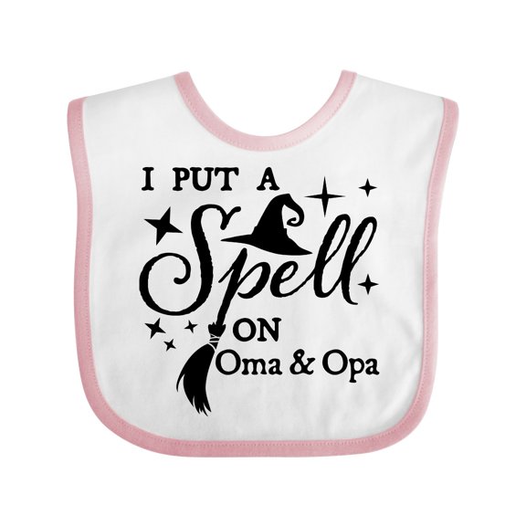 Inktastic I Put a Spell on Oma and Opa Witch Hat and Broom Boys or Girls Baby Bib
