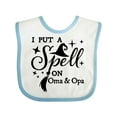 thumbnail image 1 of Inktastic I Put a Spell on Oma and Opa Witch Hat and Broom Boys or Girls Baby Bib, 1 of 4