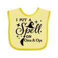 thumbnail image 1 of Inktastic I Put a Spell on Oma and Opa Witch Hat and Broom Boys or Girls Baby Bib, 1 of 4