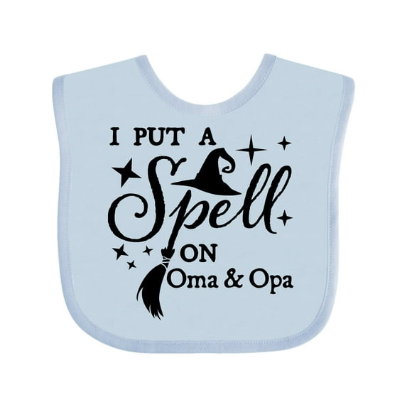 Inktastic I Put a Spell on Oma and Opa Witch Hat and Broom Boys or Girls Baby Bib