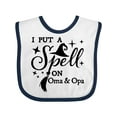 thumbnail image 1 of Inktastic I Put a Spell on Oma and Opa Witch Hat and Broom Boys or Girls Baby Bib, 1 of 4