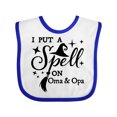 thumbnail image 1 of Inktastic I Put a Spell on Oma and Opa Witch Hat and Broom Boys or Girls Baby Bib, 1 of 4