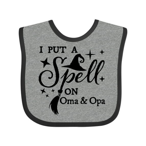 Inktastic I Put a Spell on Oma and Opa Witch Hat and Broom Boys or Girls Baby Bib