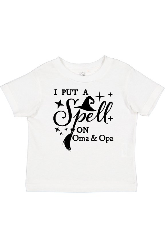 I Put a Spell on Oma and Opa Witch Hat and Broom Boys or Girls Baby T-Shirt