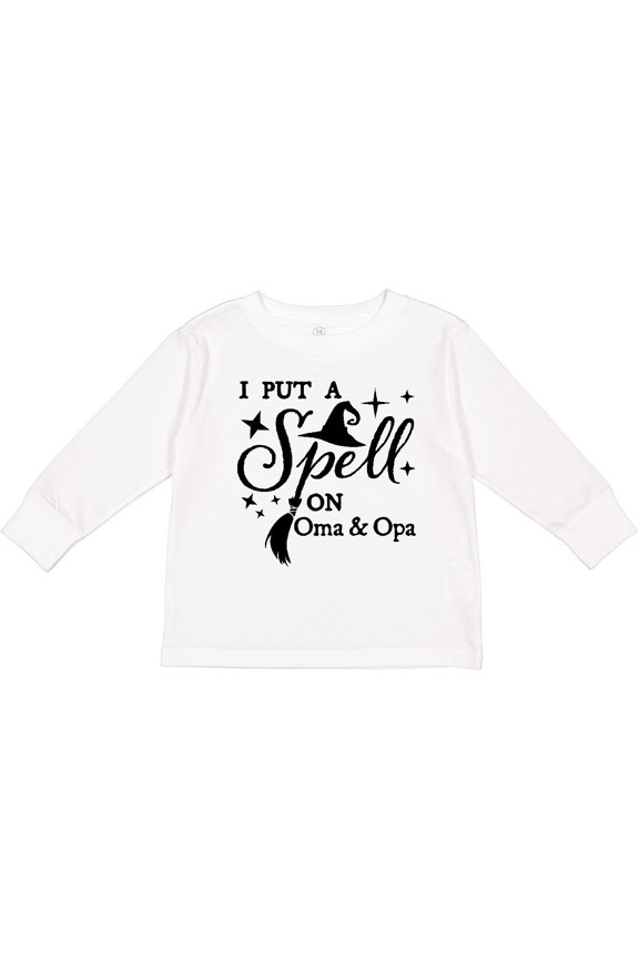 I Put a Spell on Oma and Opa Witch Hat and Broom Boys or Girls Long Sleeve Toddler T-Shirt