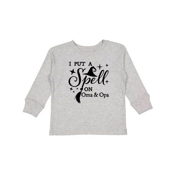 Inktastic I Put a Spell on Oma and Opa Witch Hat and Broom Boys or Girls Long Sleeve Toddler T-Shirt