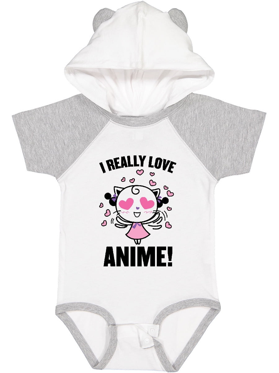 Inktastic I Really Love Anime with Cute Anime Cat and Hearts Boys or Girls  Baby Bodysuit