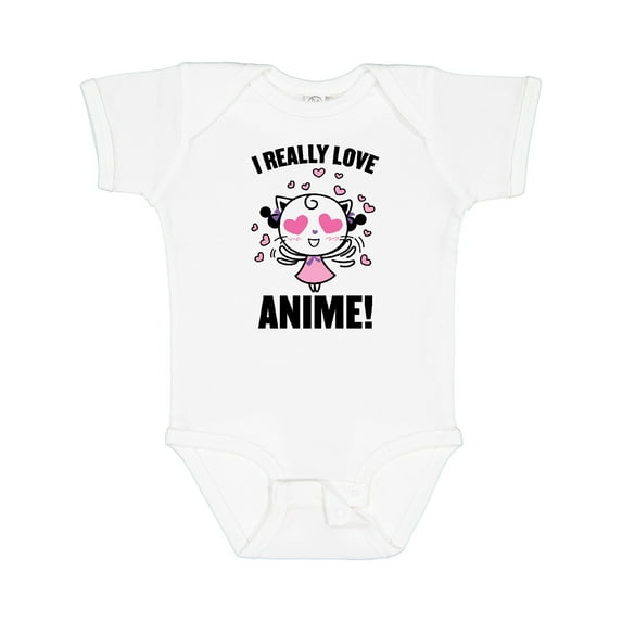 Inktastic I Really Love Anime with Cute Anime Cat and Hearts Boys or Girls Baby Bodysuit