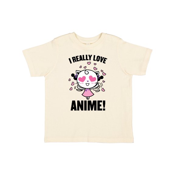 Inktastic I Really Love Anime with Cute Anime Cat and Hearts Boys or Girls Toddler T-Shirt