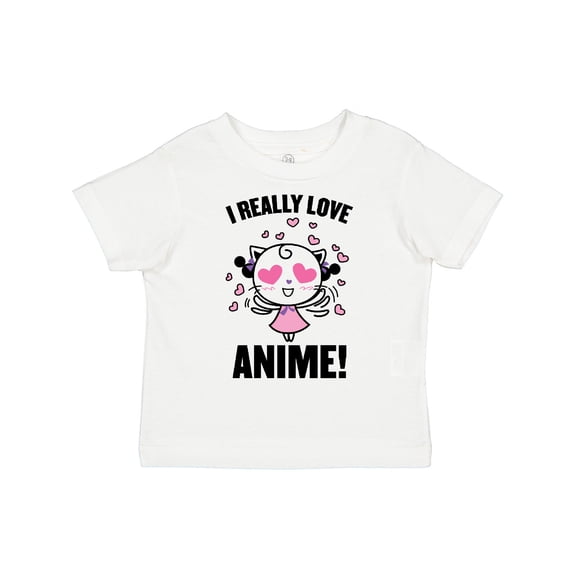 Inktastic I Really Love Anime with Cute Anime Cat and Hearts Boys or Girls Toddler T-Shirt