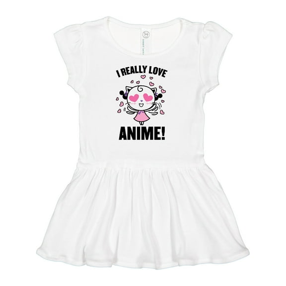 Inktastic I Really Love Anime with Cute Anime Cat and Hearts Girls Baby Dress
