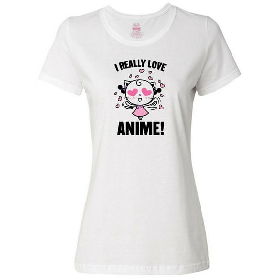 Inktastic I Really Love Anime with Cute Anime Cat and Hearts Women's T-Shirt