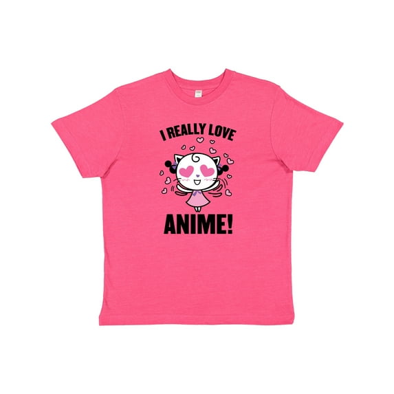 Inktastic I Really Love Anime with Cute Anime Cat and Hearts Youth T-Shirt