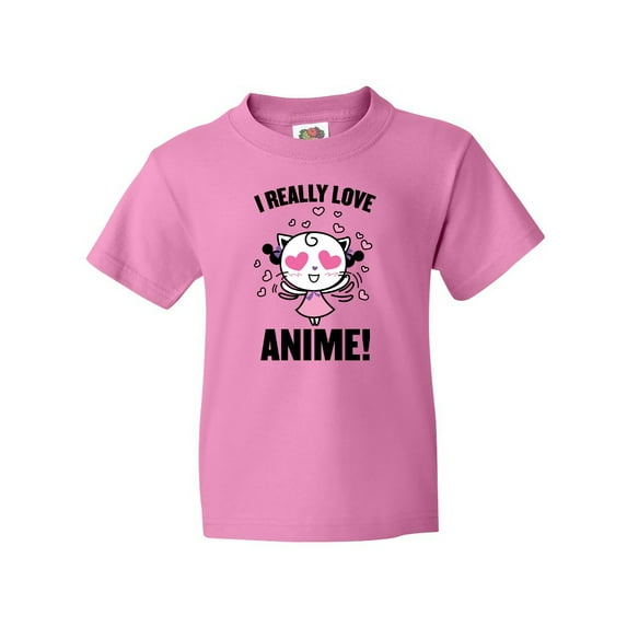 Inktastic I Really Love Anime with Cute Anime Cat and Hearts Youth T-Shirt