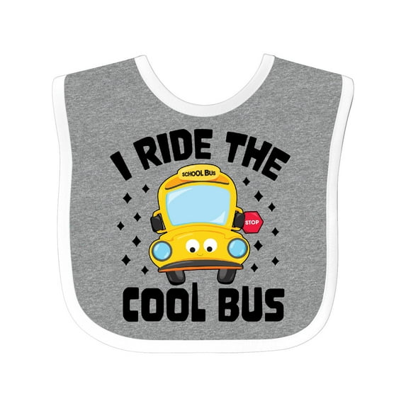 Inktastic I Ride the Cool Bus with Yellow Bus Boys or Girls Baby Bib