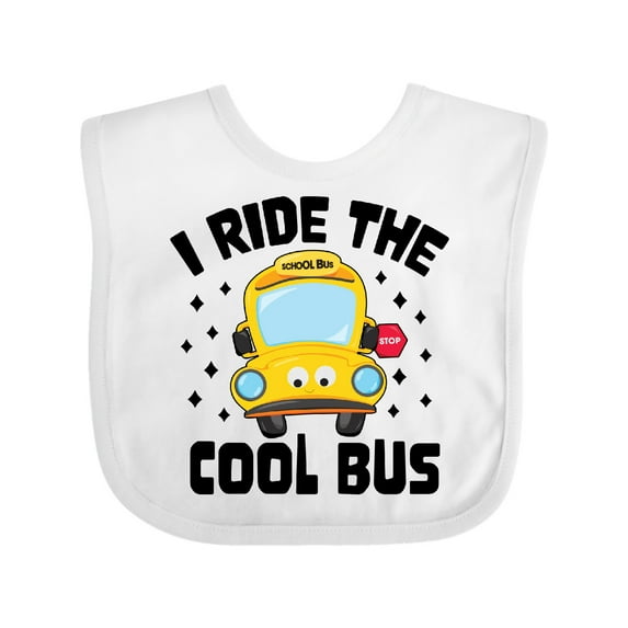 Inktastic I Ride the Cool Bus with Yellow Bus Boys or Girls Baby Bib