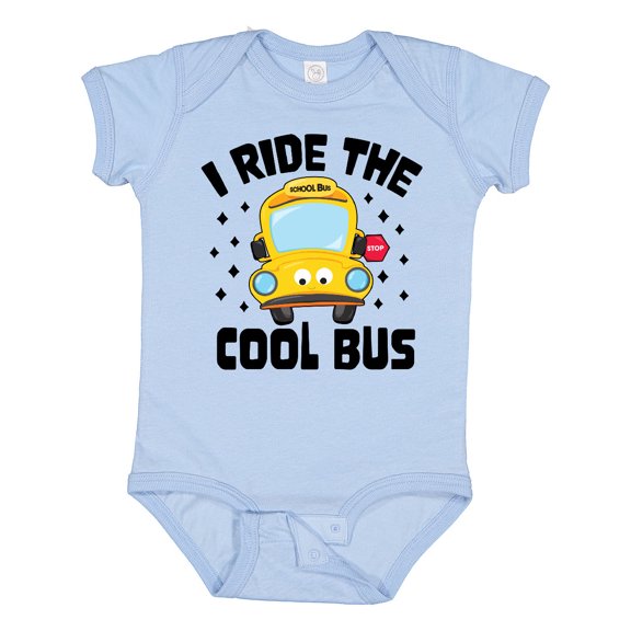 Inktastic I Ride the Cool Bus with Yellow Bus Boys or Girls Baby Bodysuit