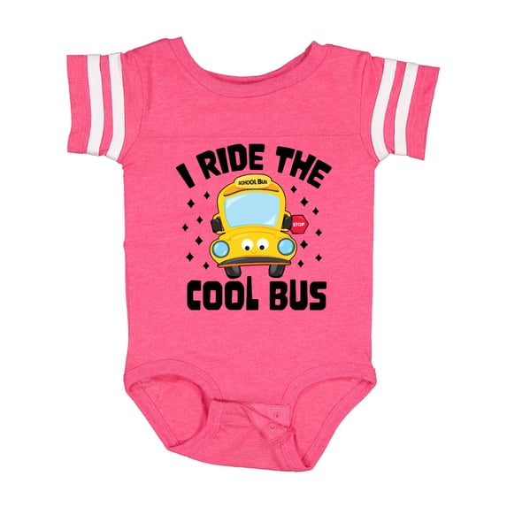 Inktastic I Ride the Cool Bus with Yellow Bus Boys or Girls Baby Bodysuit