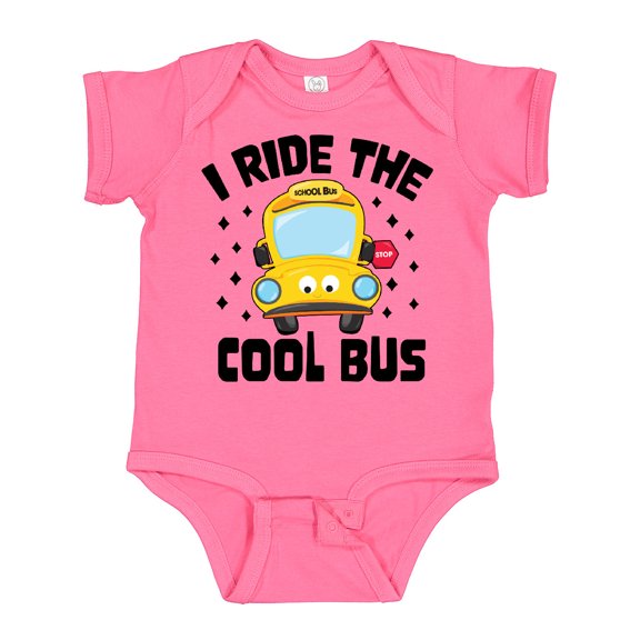 Inktastic I Ride the Cool Bus with Yellow Bus Boys or Girls Baby Bodysuit