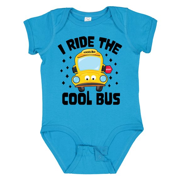 Inktastic I Ride the Cool Bus with Yellow Bus Boys or Girls Baby Bodysuit