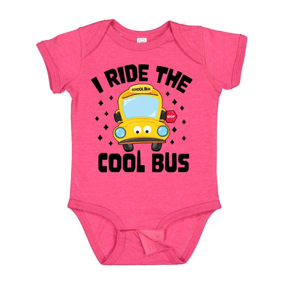 Inktastic I Ride the Cool Bus with Yellow Bus Boys or Girls Baby Bodysuit