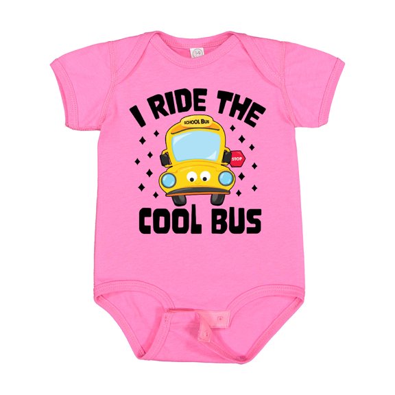 Inktastic I Ride the Cool Bus with Yellow Bus Boys or Girls Baby Bodysuit