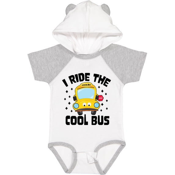 Inktastic I Ride the Cool Bus with Yellow Bus Boys or Girls Baby Bodysuit