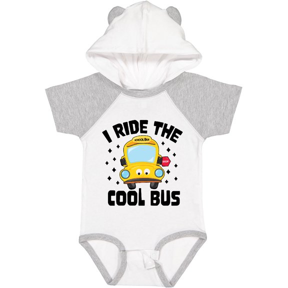 Inktastic I Ride the Cool Bus with Yellow Bus Boys or Girls Baby Bodysuit