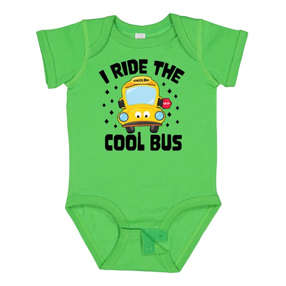 Inktastic I Ride the Cool Bus with Yellow Bus Boys or Girls Baby Bodysuit