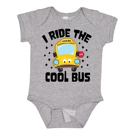 Inktastic I Ride the Cool Bus with Yellow Bus Boys or Girls Baby Bodysuit