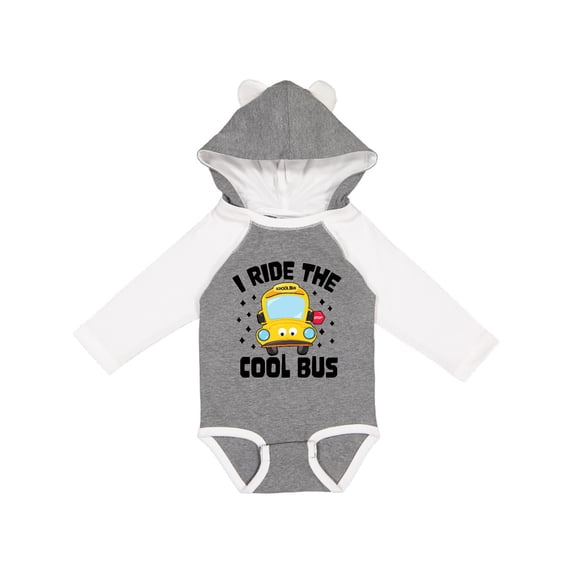 Inktastic I Ride the Cool Bus with Yellow Bus Boys or Girls Long Sleeve Baby Bodysuit