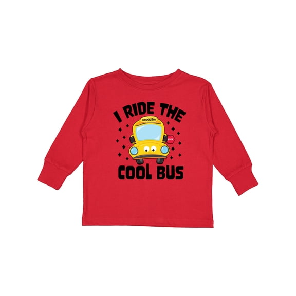 Inktastic I Ride the Cool Bus with Yellow Bus Boys or Girls Long Sleeve Toddler T-Shirt