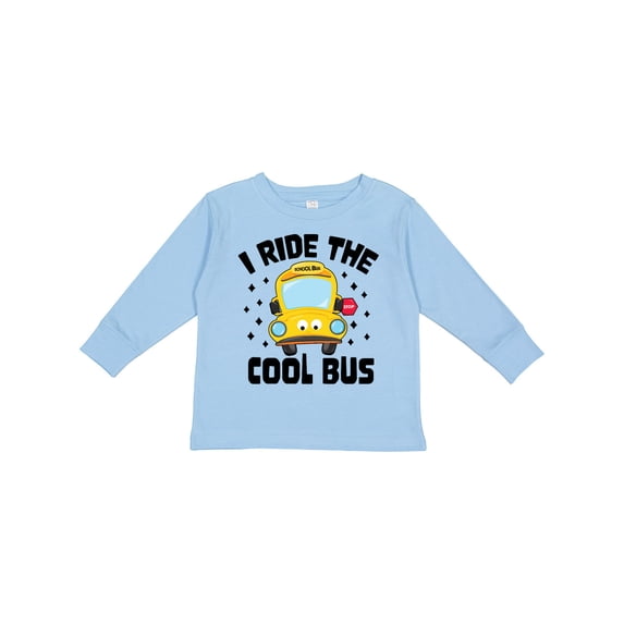 Inktastic I Ride the Cool Bus with Yellow Bus Boys or Girls Long Sleeve Toddler T-Shirt