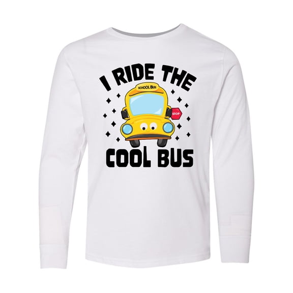 Inktastic I Ride the Cool Bus with Yellow Bus Long Sleeve Youth T-Shirt