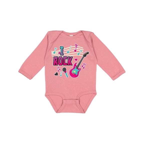 Inktastic I Rock with Guitar Microphone and Music Notes Boys or Girls Long Sleeve Baby Bodysuit