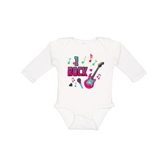 Inktastic I Rock with Guitar Microphone and Music Notes Boys or Girls Long Sleeve Baby Bodysuit