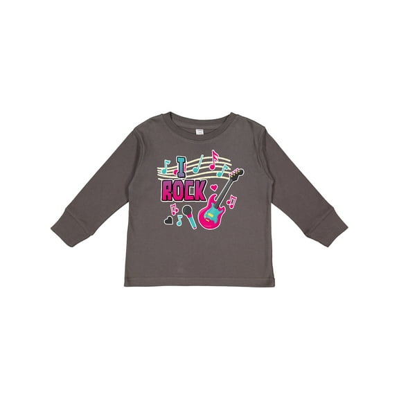 Inktastic I Rock with Guitar Microphone and Music Notes Boys or Girls Long Sleeve Toddler T-Shirt