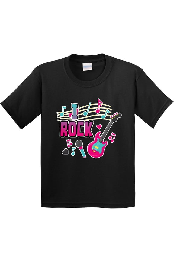 I Rock with Guitar Microphone and Music Notes Youth T-Shirt