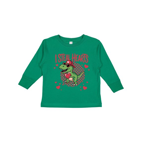 Inktastic I Steal Hearts Dinosaur Valentine's Day Boys Long Sleeve Toddler T-Shirt