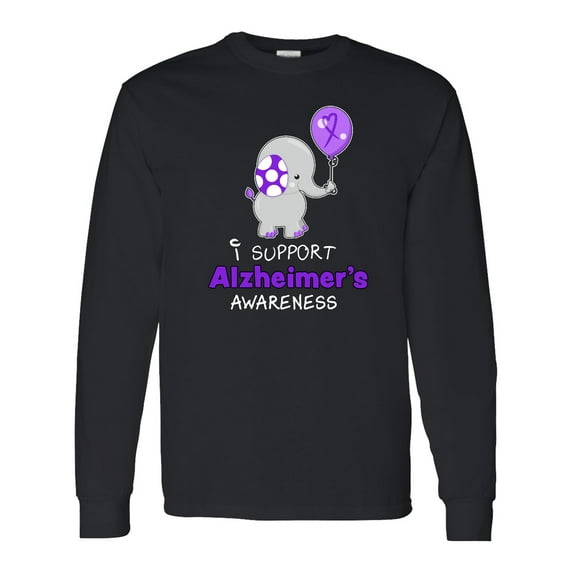 Inktastic I Support Alzheimer's Awareness Elephant with Balloon Long Sleeve T-Shirt