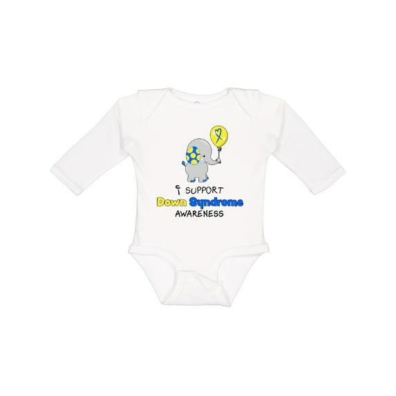 Inktastic I Support Down Syndrome Awareness Elephant with Balloon Boys or Girls Long Sleeve Baby Bodysuit