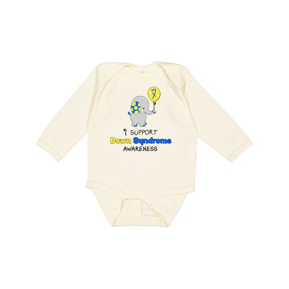 Inktastic I Support Down Syndrome Awareness Elephant with Balloon Boys or Girls Long Sleeve Baby Bodysuit