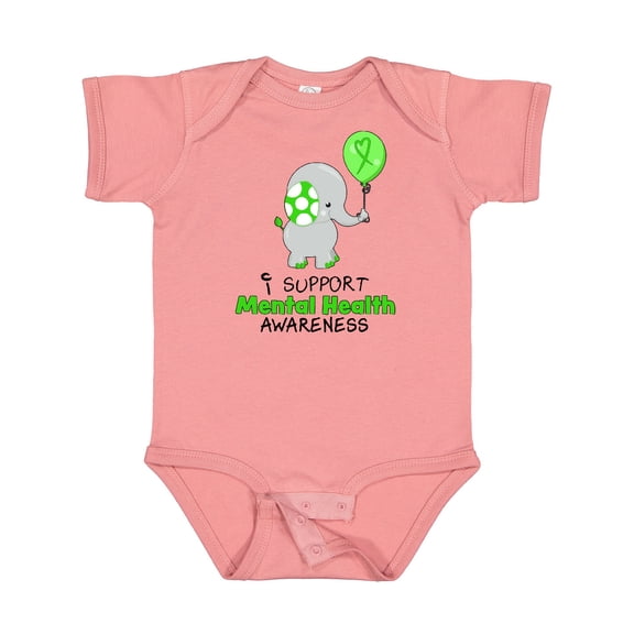 Inktastic I Support Mental Health Awareness Elephant and Balloon Boys or Girls Baby Bodysuit