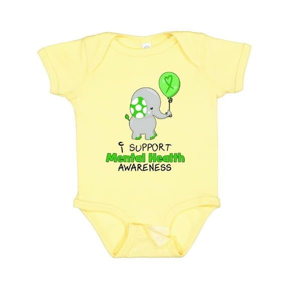 Inktastic I Support Mental Health Awareness Elephant and Balloon Boys or Girls Baby Bodysuit