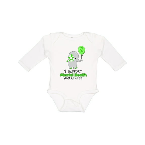 Inktastic I Support Mental Health Awareness Elephant and Balloon Boys or Girls Long Sleeve Baby Bodysuit
