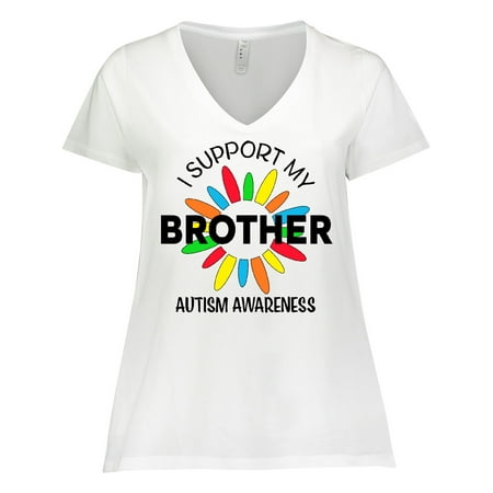 Inktastic I Support My Brother Autism Awareness Women's Plus Size V-Neck T-Shirt
