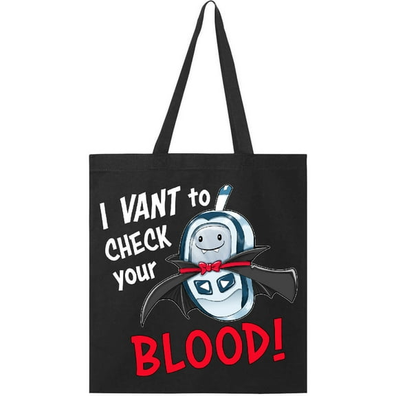 Inktastic I Vant to Check Your Blood Diabetes Blood Tester As a Cute Vampire Tote Bag