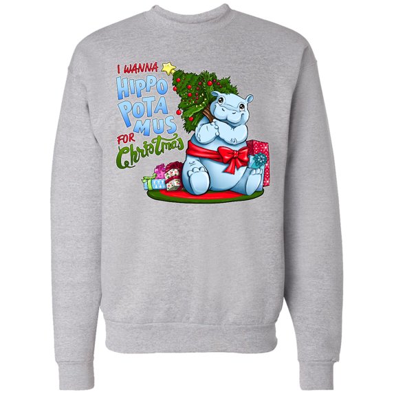 Inktastic I Wanna Hippopotamus for Christmas Cute Hippo Adult Sweatshirt